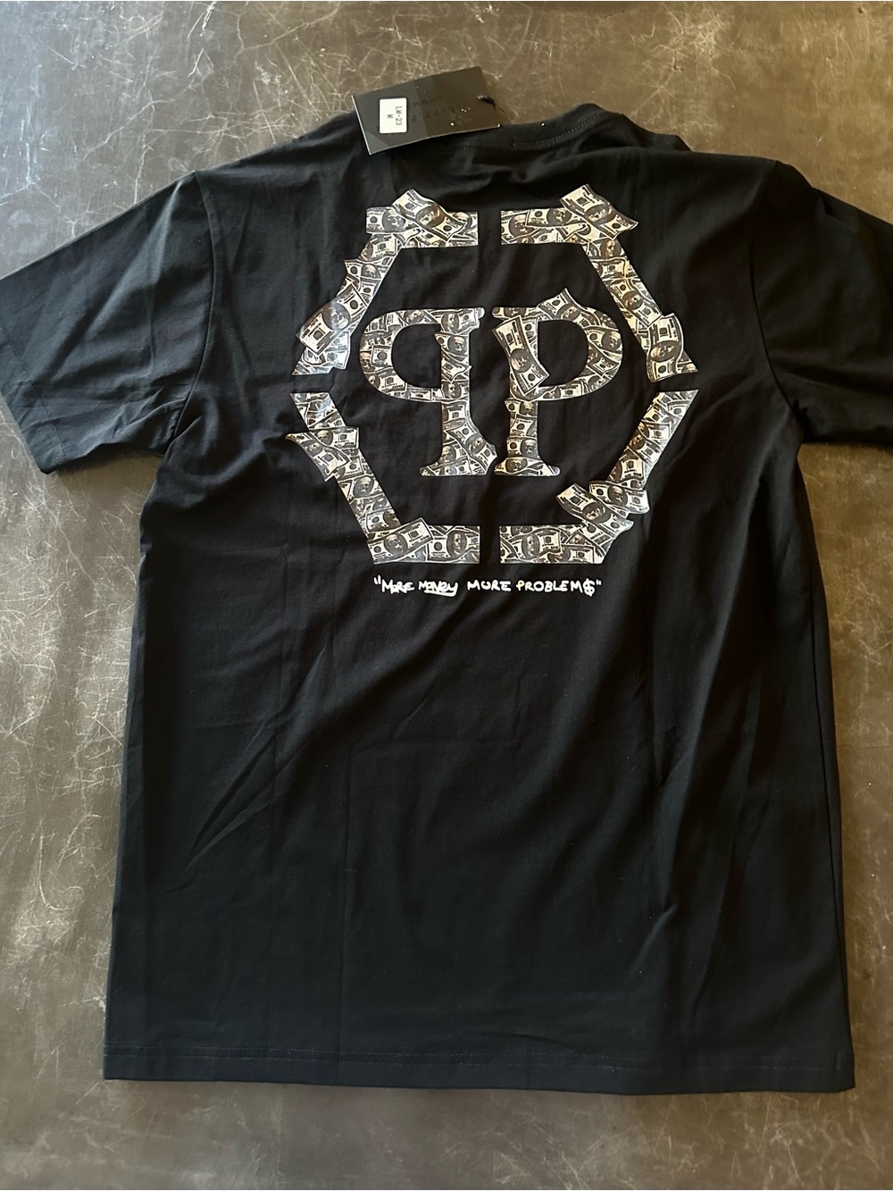 Philipp Plein Black Tee with Dollar Print Logo